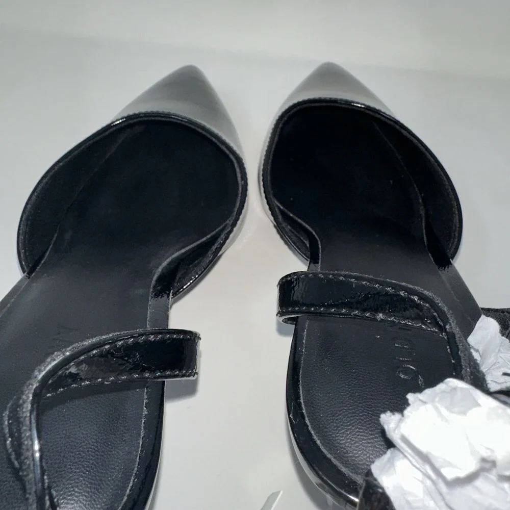 New Black‎ Patent Leather Pointed Ankle Strap Kitten Heels Pumps Size 7 1/2
